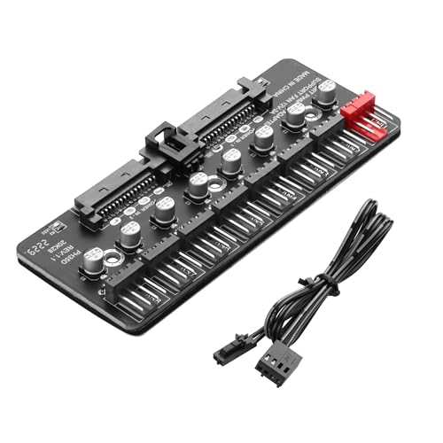 YAODHAOD 12V PWM HUB 2 Molex 4Pin zu 8 PWM Splitter Controller, Unterstützung Magic Tape, für erweiterten 1 bis 8 Kühlventilator (2 SATA Netzteil) von YAODHAOD