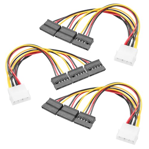 YAODHAOD 3 PCS 4 Pin Molex (LP4) auf 2X / 3X 15 Pin SATA Stromkabel Splitter Kabel Adapter - 15cm (4-pin Molex zu 3 sata 15-pin, 3 PCS) von YAODHAOD