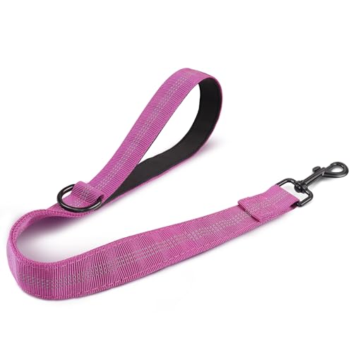 YAODHAOD Kurzführer Hund Robust Kurze Trainingsleine mit komfortablem gepolstertem Griff und stark reflektierenden Fäden,für Mittlere Große Hunde (Rosa, 63CM) von YAODHAOD