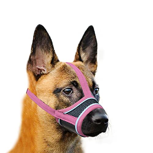 YAODHAOD Maulkorb Mittlere Hunde，Weich Atmungsaktiv it Verstellbarer Schlaufe,Verhindert das Bellen und Kauen,mit Reflektierenden Streifen (Rosa (reflektierend), XS) von YAODHAOD