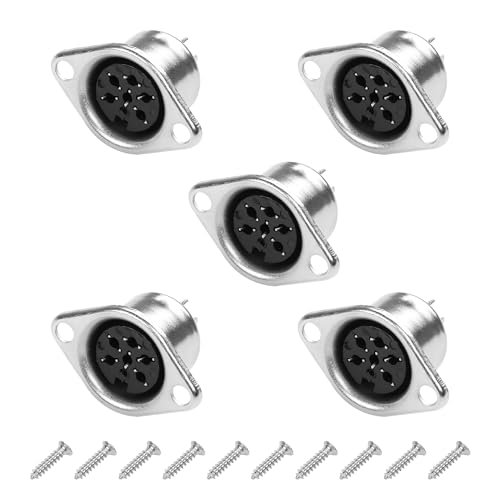 YAODHAOD Metall DIN-Buchse 3 auf 8-poliger,Installation des Panels Audio-Signalbuchse,Reiner Kupferkern MIDI-Stecker (5 PCS) (DIN-MIDI-6polige, 5 PCS) von YAODHAOD