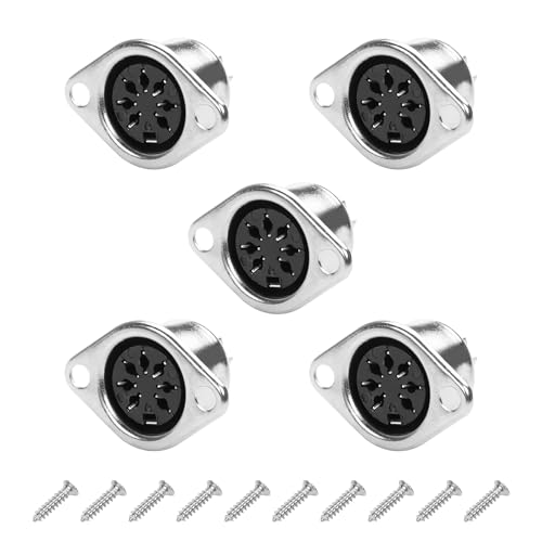 YAODHAOD Metall DIN-Buchse 3 auf 8-poliger,Installation des Panels Audio-Signalbuchse,Reiner Kupferkern MIDI-Stecker (5 PCS) (DIN-MIDI-7polige, 5 PCS) von YAODHAOD