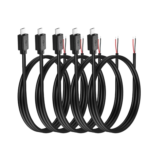YAODHAOD Micro USB auf blankes Kabel 5 Stück, 1M 22 AWG 5V 3A, für USB Ausrüstung installiert oder Ersatz Reparatur DIY Kabel-1M/3.3FT (Netzkabel 22AWG, Micro USB) von YAODHAOD