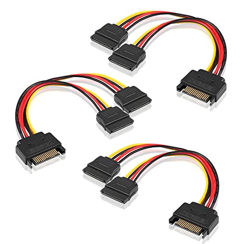 YAODHAOD SATA Stromadapter, 3er Pack SATA Stecker auf 2X SATA Buchse Y Splitter Kabel, SATA stromkabel verlängerung für Festplatte, HDD, SSD, 15 cm von YAODHAOD