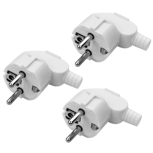 YAODHAOD Schuko Stecker 3X 250V 16A IP44 Wasserdicht Gummistecker Schutzkontaktstecker mit doppeltem Schutzkontakt，Schuko Stecker Aussenbereich mit Knickschutz (3x IP20 Stecker weiß) von YAODHAOD