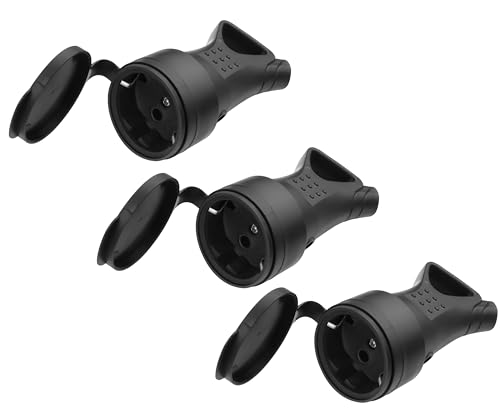 YAODHAOD Schuko Stecker 3X 250V 16A IP44 Wasserdicht Gummistecker Schutzkontaktstecker mit doppeltem Schutzkontakt，Schuko Stecker Aussenbereich mit Knickschutz (3x IP44 Kupplung) von YAODHAOD