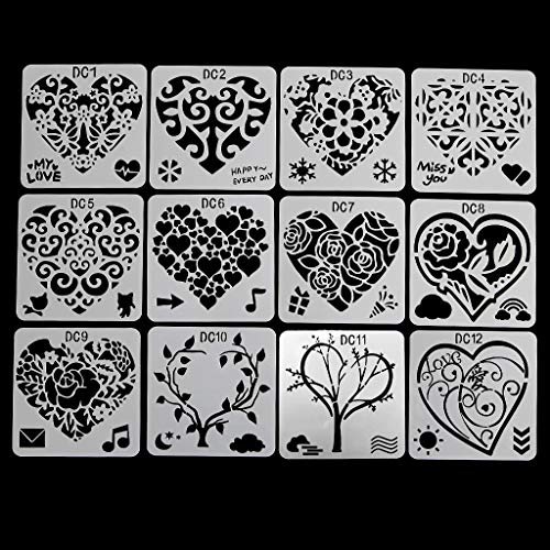 12 x Blumen-Herz-Zeichenformen für Kinder, Malschablonen, Papier, Ar Maßband, flache Rückseite 12 x Blumen-Herz-Zeichenformen für Kinder, Malschablonen, Papier, Ar Maßband, flache Rückseite von YAOGUI