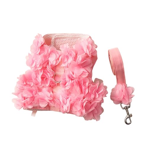 Frühlingsrock für kleine Hunde mit Leinen, Spitzenkleid, Geschirr, Kleidung, modisches Outfit für Hunde, modisches Outfit für Hunde, modisches Blumen-Brustweste, Haustier-Brustkleid von YAOGUI
