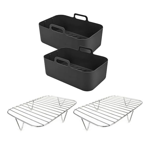 Luftfritteusen-Zubehör-Set, 2-teiliges Edelstahlgestell und 2-teiliges Backblech, Silikonkorb für Küche, Luftfritteusen-Gestell für Backofen von YAOGUI