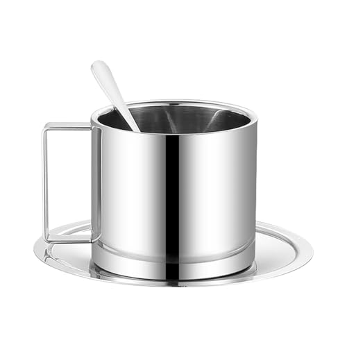 YAOGUI 304 Stahlstahlkaffeetasse Set Mit Löffel Und Tablett Eleganter Kaffee Serving Set Perfekt Für Qualitätsleben von YAOGUI