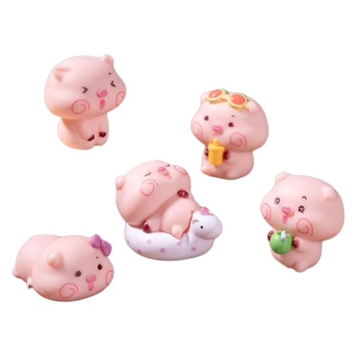 YAOGUI 5 Stück Cartoon PVC Schweine Statue Miniatur Auto Armaturenbrett Schreibtisch Regal Ornamente für Heimdekoration und Bastelprojekte Kreative PVC Tierfiguren von YAOGUI