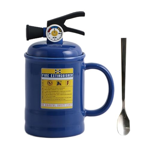 YAOGUI Kreative Feuerlöscher-Designs, Tasse, 450 ml, Porzellan-Kaffeetasse mit Silikondeckel, lustige Tasse für Büro oder Zuhause von YAOGUI