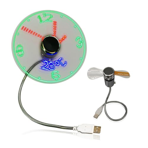 YAOGUI Tragbarer Uhren-Ventilator, LED-Nachtlicht, USB-Handventilator, Echtzeit-Temperaturanzeige, kleiner Ventilator für PC, Laptop, Desktop von YAOGUI