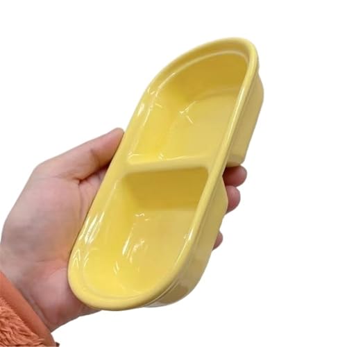YAOHY Multifunktionale Geteilte Reptilien Wasserschale Kleines Haustier Schildkröten Wasserschale Keramik Einsiedler Krabbe Reptile Näpfe Anti-Spitze(Gelb) von YAOHY