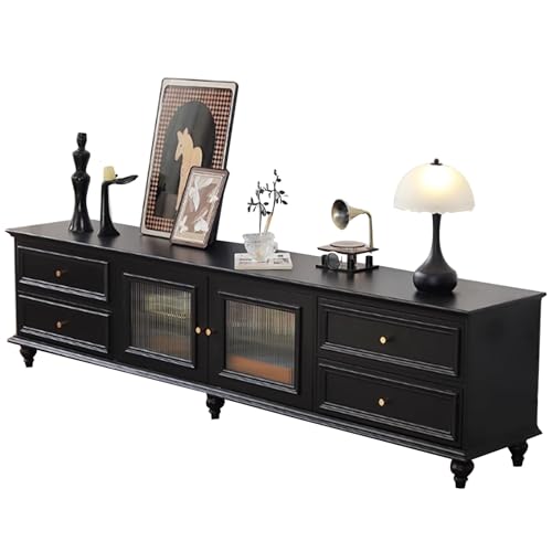 YAONJS Massivholz TV Schrank Retro Wohnzimmer Kleine Haushalts Land Ländlichen Boden Schrank Amerikanischen Couchtisch Lagerschrank(Schwarz,220cm) von YAONJS