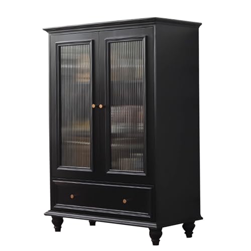 YAONJS Niedriger Weinschrank Aus Massivholz – Sideboard Im Amerikanischen Landhausstil Mit Doppeltür Für Die Aufbewahrung Im ESS- Und Wohnzimmer(Schwarz) von YAONJS