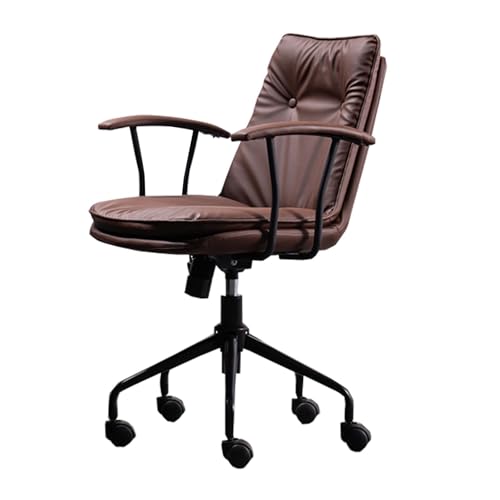 YAONJS Schreibtischstuhl Mit Mittlerer Rückenlehne, Gepolsterter Büro-Schreibtischstuhl Mit Armlehnen, Höhenverstellbar, Drehbarer Bürostuhl Für Chefs(Brown) von YAONJS