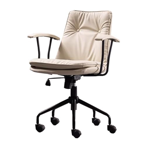 YAONJS Schreibtischstuhl Mit Mittlerer Rückenlehne, Gepolsterter Büro-Schreibtischstuhl Mit Armlehnen, Höhenverstellbar, Drehbarer Bürostuhl Für Chefs(Weiß) von YAONJS