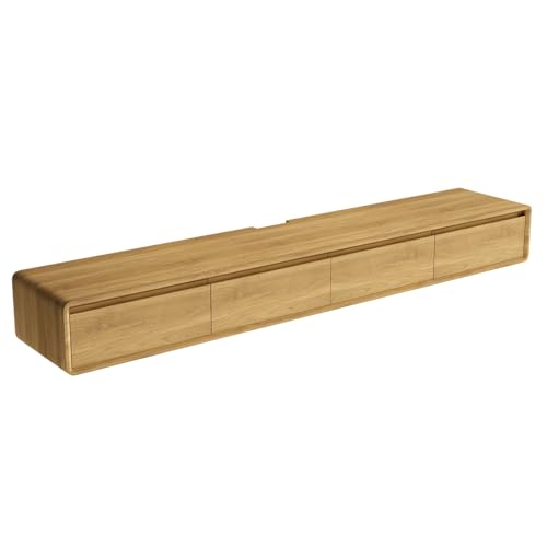 YAONJS Schwebender TV-Schrank Im Blockhausstil Mit Klapptür, Entertainment-Medienkonsole, Retro-Wohnzimmer, Quadratische Ecke Aus Massivholz(200cm) von YAONJS