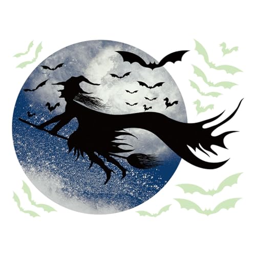 YAOPIU Halloween Wandaufkleber - Hexen Wandbild | Grusel Sticker Mit Fledermäuse Mond Silhouette Für Badezimmer Outdoor Schlafzimmer Café YAOPIU Halloween Wandaufkleber - Hexen Wandbild | Grusel Sticker Mit Fledermäuse Mond Silhouette Für Badezimmer Outdoor Schlafzimmer Café von YAOPIU
