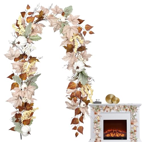YAOPIU Herbstgirlande Für Kamin - 1.8 M Weiße Kürbis Herbstgirlande - Deko Für Innenraum Hof Büro Tor Fenster Erntedankfest von YAOPIU
