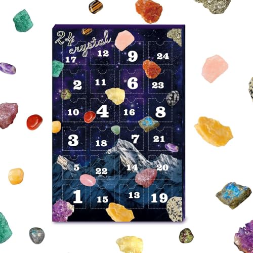 YAOPIU Kristall Countdown Kalender - 24 Tage Countdown Stein Set,Kristall Festliche Kollektion Edelstein für Weihnachten Sammler Halloween Party Jugend Event von YAOPIU