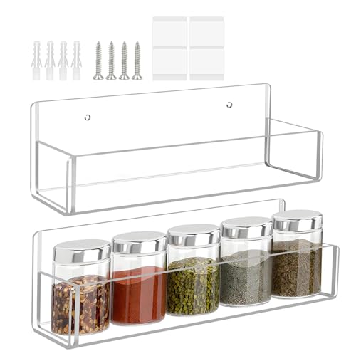 YAOPIU Wand Gewürzregal Mit Montage,Acryl Gewürzregal | 2-teiliges Acrylregal Organizer für Küche Gewürzstation Vorratsschrank Tür Aufbewahrung von YAOPIU