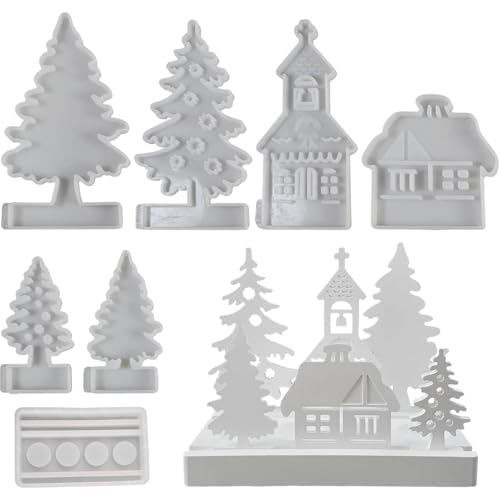 YAOPIU Weihnachtskerzen Formen - Weihnachtsbaum Haus Seifenform | Silikon Handwerk Gießform Einfache Entformung für Epoxidharz Dekoration von YAOPIU