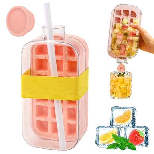 Eiswürfel Flasche 2 in 1, 800ml Eiswürfelflasche, Eiswürfel Trinkflasche, 2 in 1 Touch-Free Eiswürfelflasche Eiswürfelform Flasche mit Behälter und Strohhalm für Erfrischende Getränke zu Jeder Zeit Eiswürfel Flasche 2 in 1, 800ml Eiswürfelflasche, Eiswürfel Trinkflasche, 2 in 1 Touch-Free Eiswürfelflasche Eiswürfelform Flasche mit Behälter und Strohhalm für Erfrischende Getränke zu Jeder Zeit von YAOSHENGUP
