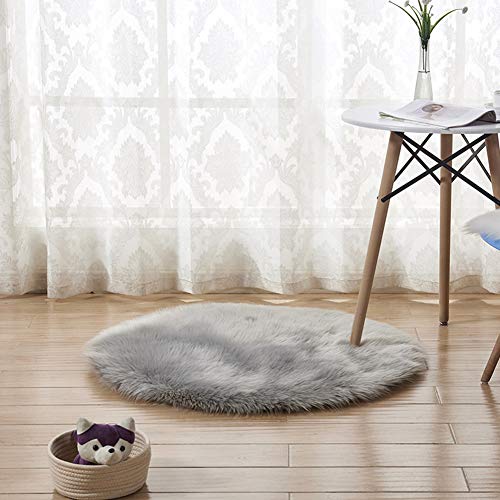 Faux Lammfell Schaffell Teppich für Stuhl Sofa Wohnzimmer Schlafzimmer Runder Longhair Fell Optik Nachahmung Wolle Teppich für Home Decorator Hellgrau Diameter 50CM von YAOTT