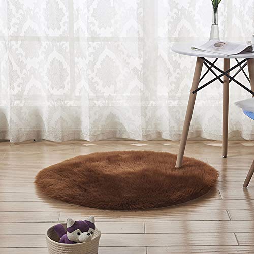 Faux Lammfell Schaffell Teppich für Stuhl Sofa Wohnzimmer Schlafzimmer Runder Longhair Fell Optik Nachahmung Wolle Teppich für Home Decorator Kaffee Diameter 45CM von YAOTT