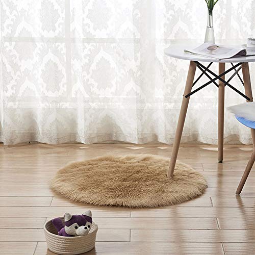 Faux Lammfell Schaffell Teppich für Stuhl Sofa Wohnzimmer Schlafzimmer Runder Longhair Fell Optik Nachahmung Wolle Teppich für Home Decorator Khaki Diameter 70CM von YAOTT