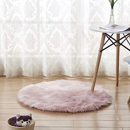 Faux Lammfell Schaffell Teppich für Stuhl Sofa Wohnzimmer Schlafzimmer Runder Longhair Fell Optik Nachahmung Wolle Teppich für Home Decorator Rosa Diameter 50CM von YAOTT