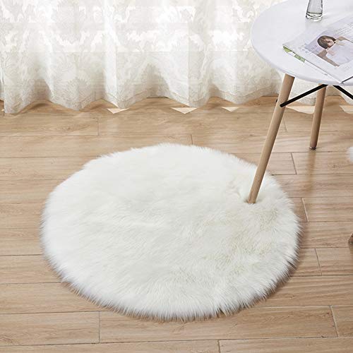 Faux Lammfell Schaffell Teppich für Stuhl Sofa Wohnzimmer Schlafzimmer Runder Longhair Fell Optik Nachahmung Wolle Teppich für Home Decorator Weiß Diameter 50CM von YAOTT