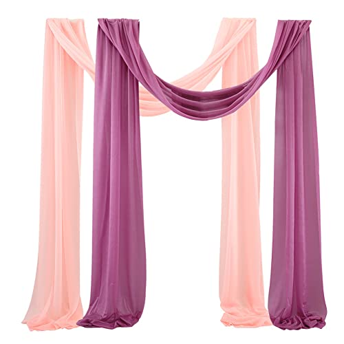 Hochzeit Vorhang 2 Stücke Hochzeiten Bogenvorhänge,Hochzeitsbogen Gardinen Vorhang Dekoration Voile Foto Hintergrund Vorhänge Chiffon Stoff Querbehang Deko für Party Hochzeit Zeremonie Stil X 75x600cm von YAOTT