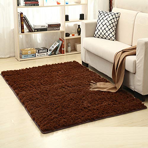 YAOTT Polyester Plüschteppich Rechteckige Einfarbig-Antirutsch Home Schlafzimmer Dekorative Teppich, Teppich Wohnzimmer Kunstfell Hochflor Shaggy Waschbar Kaffee 50X120CM von YAOTT