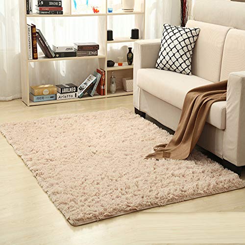 YAOTT Polyester Plüschteppich Rechteckige Einfarbig-Antirutsch Home Schlafzimmer Dekorative Teppich, Teppich Wohnzimmer Kunstfell Hochflor Shaggy Waschbar Leichtes Kamel 50X160CM von YAOTT