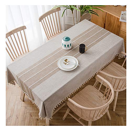 Rechteck Wasserdicht Tischdecke aus Baumwoll-Leinen mit Quaste Rand Abwaschbar Einfache Streifen Tischwäsche für Home Küche Dekoration Kaffee 120x160cm von YAOTT