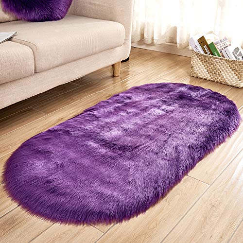 YAOTT Shaggy Lammfellimitat Teppich Oval, Warme Kunstpelz-Haushaltspelz-Teppiche, rutschfeste Langhaarige Fellteppich für Schlafzimmer Wohnzimmer Kinderzimmer Stuhl Sofa Lila 80X180CM YAOTT Shaggy Lammfellimitat Teppich Oval, Warme Kunstpelz-Haushaltspelz-Teppiche, rutschfeste Langhaarige Fellteppich für Schlafzimmer Wohnzimmer Kinderzimmer Stuhl Sofa Lila 80X180CM von YAOTT