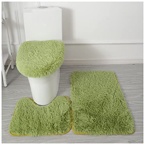 YAOTT Badezimmer Vorleger 3-Teiliges rutschfeste Mikrofaser Shaggy Soft Bath Duschmatten Dusch Matte Teppich Waschbar Wc-Abdeckung Badteppich-Set,Grün2,3PCS von YAOTT