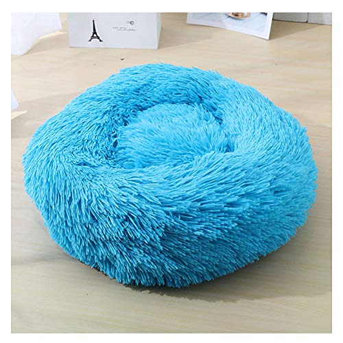 YAOTT Hundebett Plüsch Dount Katzenbett Rund Welpen-Bett Tragbare Warme Weiche Bequeme Hund Bett Haustierbett Rutschfestes Waschbar Hundekorb Blau D50cm von YAOTT