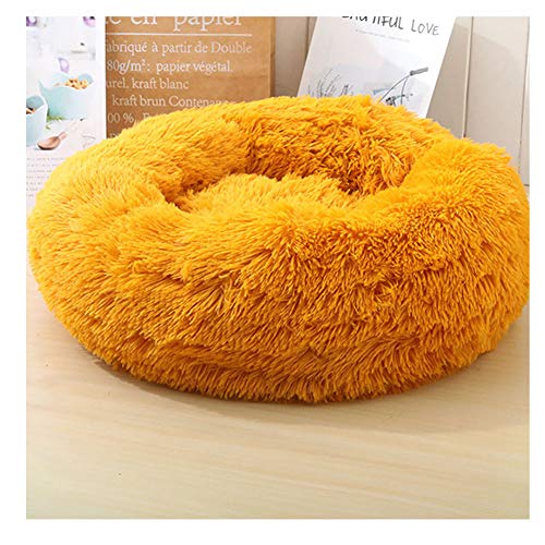 YAOTT Hundebett Plüsch Dount Katzenbett Rund Welpen-Bett Tragbare Warme Weiche Bequeme Hund Bett Haustierbett Rutschfestes Waschbar Hundekorb Golden D60cm von YAOTT