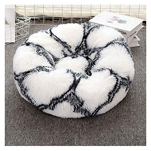 YAOTT Hundebett Plüsch Dount Katzenbett Rund Welpen-Bett Tragbare Warme Weiche Bequeme Hund Bett Haustierbett Rutschfestes Waschbar Hundekorb Schwarz-Weiss D40cm von YAOTT