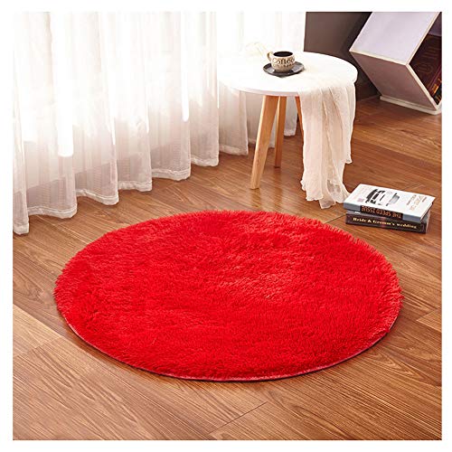 YAOTT Kunstfell Kurzflor Stuhlbezug Sitzpolster Shaggy Runde Teppiche Einfarbig für Wohnzimmer Schlafzimmer Stuhl Kissen Da rot 120 * 120cm Haar 2.5cm von YAOTT