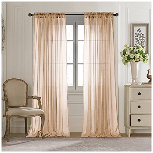 YAOTT Sheer Voile Vorhang Stangedurchzug Transparente Gardine aus Voile Vorhänge Fensterschal Wohnzimmer Luftig Dekoschal für Schlafzimmer,B-Apricot,(132x244cm)(1 Stück) von YAOTT