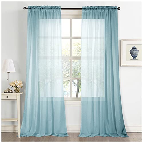 YAOTT Sheer Voile Vorhang Stangedurchzug Transparente Gardine aus Voile Vorhänge Fensterschal Wohnzimmer Luftig Dekoschal für Schlafzimmer,B-Blau,(183x214cm)(1 Stück) von YAOTT