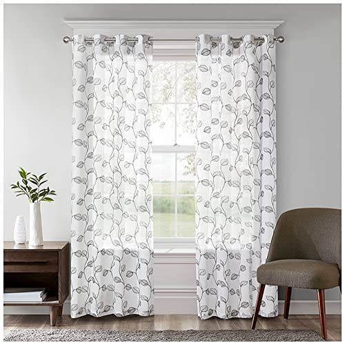 YAOTT Sheer Vorhang Voile Blumen Stickerei Vorhänge mit Ösen transparent Gardine Ösenvorhang Gaze paarig schals Dekoschal Fensterschal für Wohnzimmer Schlafzimmer,Weiß,(132x244cm)(1 Stück) von YAOTT