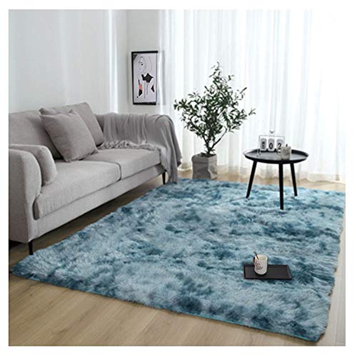 YAOTT Teppich Modern Hochflor Langflor - Shaggy flauschig Teppiche Einfarbig für Wohnzimmer Bettvorleger Schlafzimmer Dunkel Blau 140 * 200cm von YAOTT