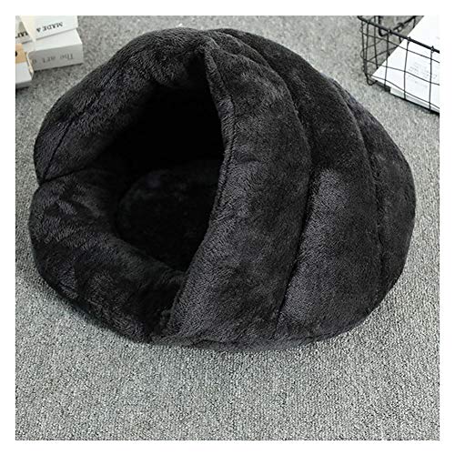 YAOTT Warm Schlafsack Matte für Kleine Hunde Katzen Kuschelhöhle Katzenzelt aus Plüsch für Katzen Waschbar Bequem Haustierbett Kissen Hundehöhle Hundekorb für Kleintiere Welpen Schwarz 37×50×29cm von YAOTT