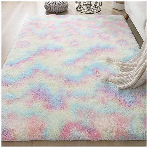 YAOTT Zotteliger Teppich Für Wohnzimmer Und Arbeitszimmer,Teppiche Einfacher Europäischer Stil Superweicher Farbverlauf Wohnzimmer Sofa Bodenkissen,Regenbogen,80X120 von YAOTT